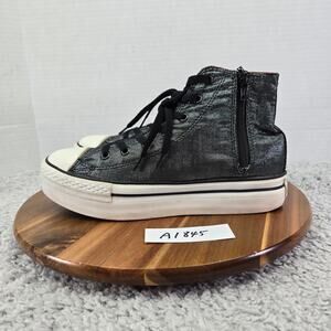 Converse Kids 6 CTAS All Star Hi Platform Black Metallic Side Zip Y2K Sneaker